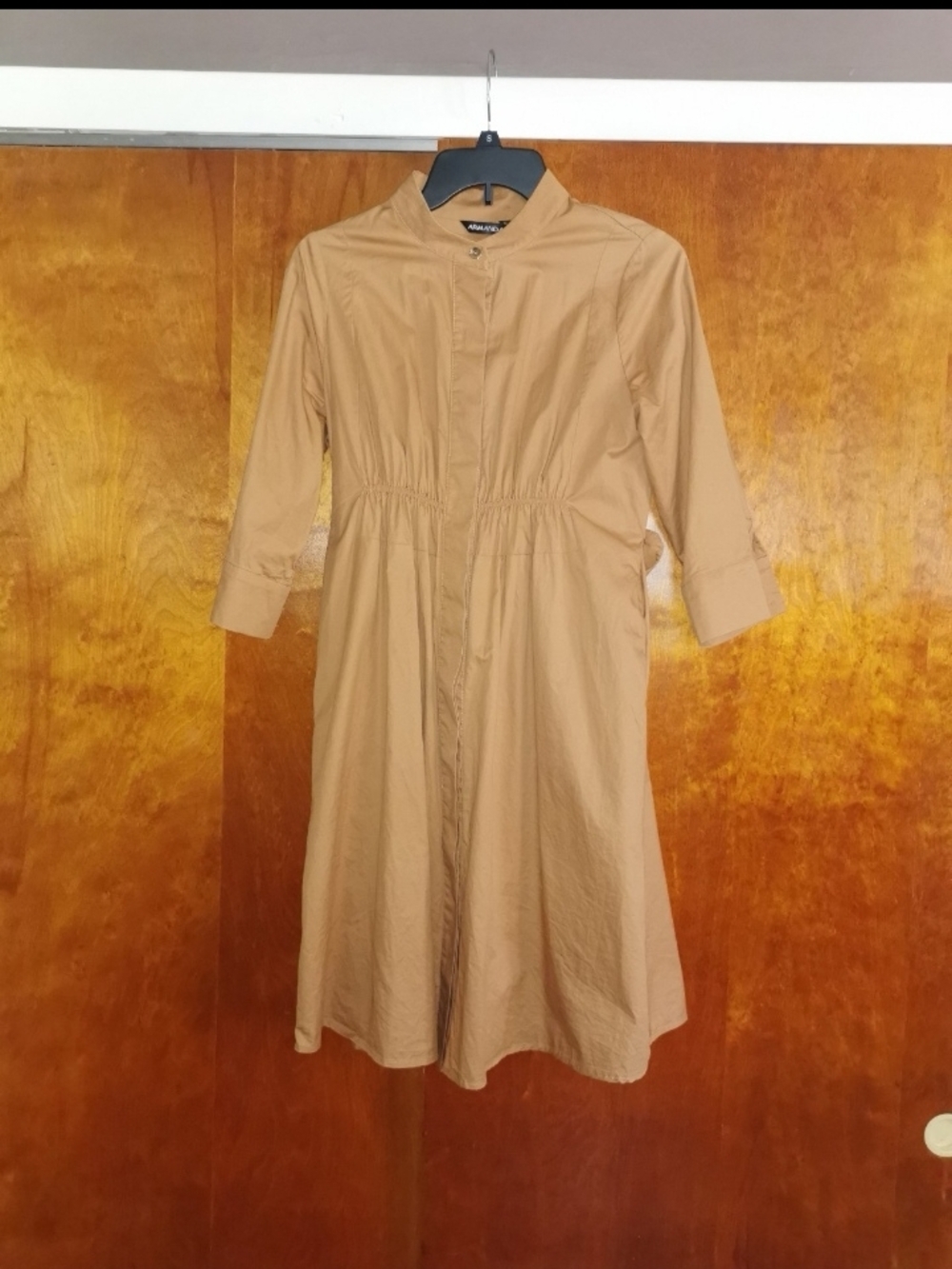 ARMANDA Woman Long Sleeve Button Down Jacket for Spring, Camel, Size S